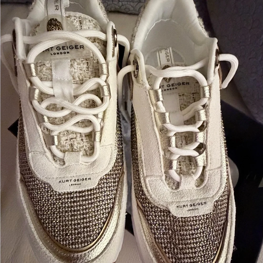 Kurt Geiger White and Gold Sneakers - Picture 4 of 11